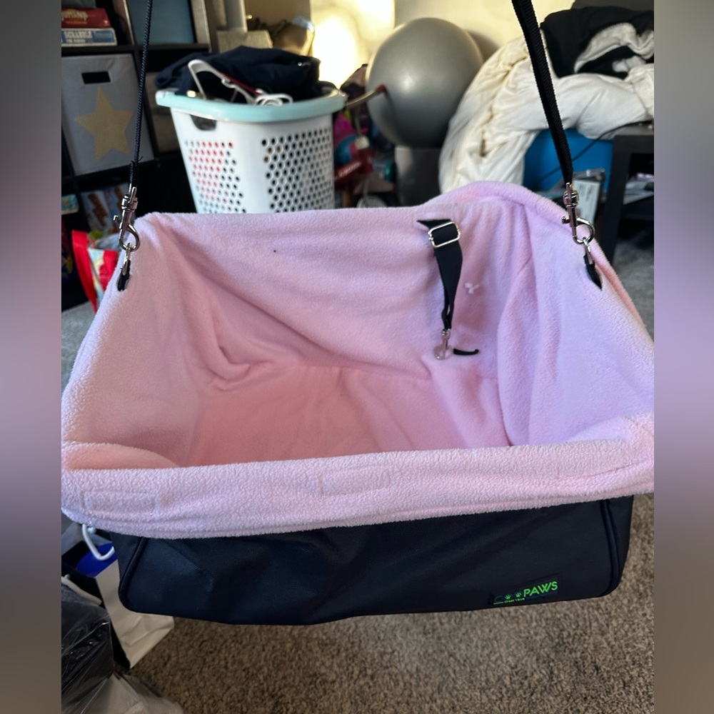 Only used 3 times. Paws doggie car seat. Pink and black.
